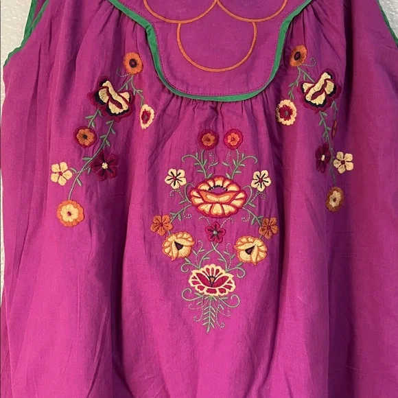 Twentyone Women’s Magenta Floral Embroidered Mini Dress Sz M Ruffle Sleeveless - Picture 4 of 9